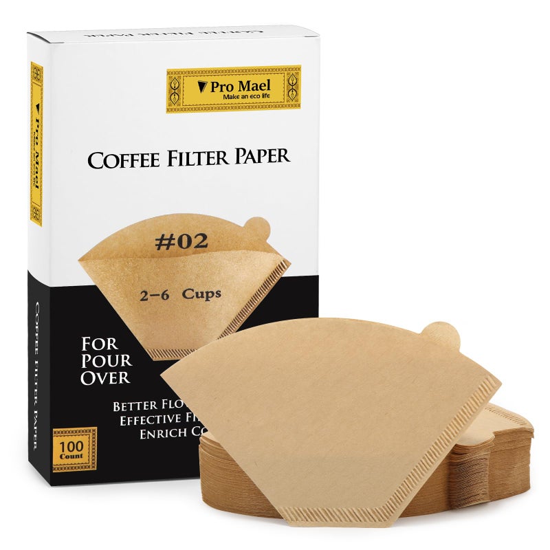 Pro Mael #2 Cone Coffee Filters Paper Disposable for Pour Over and Drip Coffee Maker, Better Filtration No Blowouts, Unbleached Natural (100 Count) - Image 1